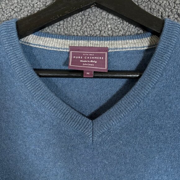 John Lewis Pure Cashmere Italy Made V Neck Sweater - Men's Size M - Blue - Picture 3 of 7